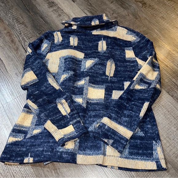 LRL Lauren Jeans Co. Womens Blazer Jacket Blue Geometric Buckle Collar Sz L EUC - Picture 4 of 5